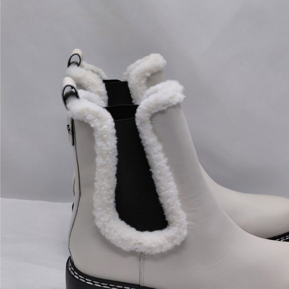 Calvin Klein Anissa Shearling Platform Chelsea Boots Women 7M Ivory Trendy Chic - Picture 6 of 14